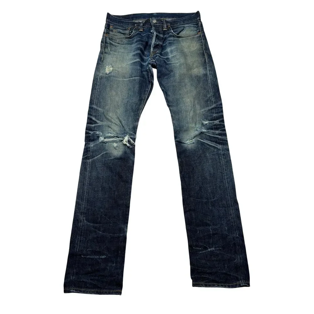 RRL Double RL Slim Fit Japan Woven Selvedge Denim Jeans Men's 30x32 Whiskering